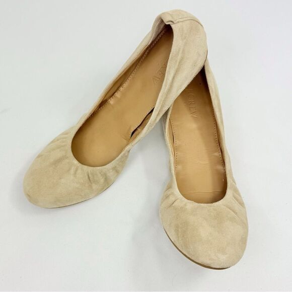 J. Crew Factory Anya Neutral Nude Tan Suede Leather Stretch Side Ballet Flats - Picture 2 of 14